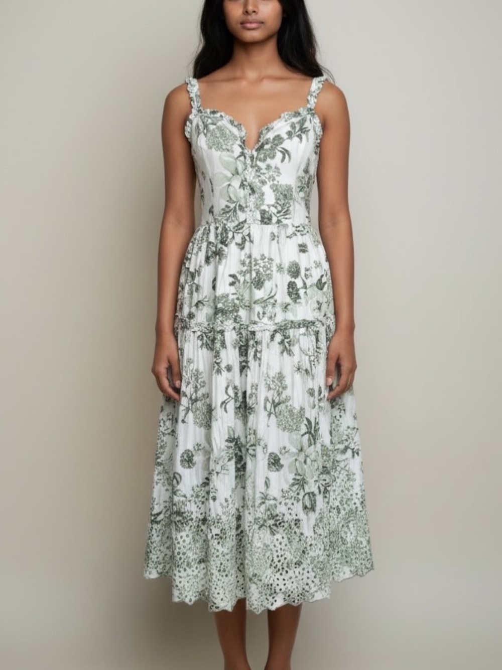 Anthropologie Midi Dress with Sage Floral Print | Size XS